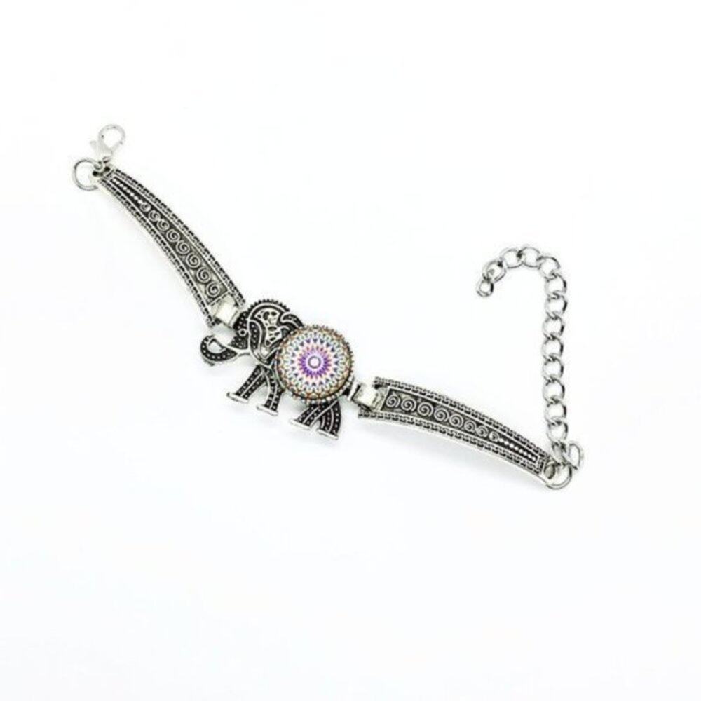 New Boho Elephant Rhinestone Silver-Tone Bracelet NWT